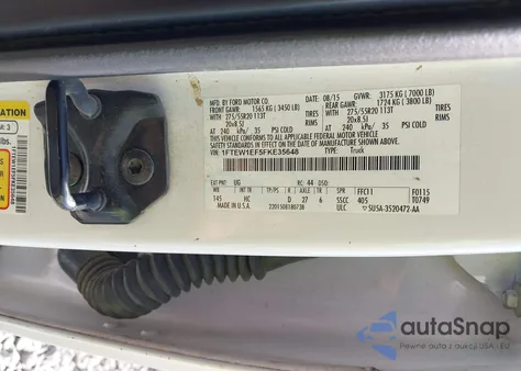 2015 Ford F-150 Lariat z USA, uszkodzony, nr VIN 1FTEW1EF5FKE35648